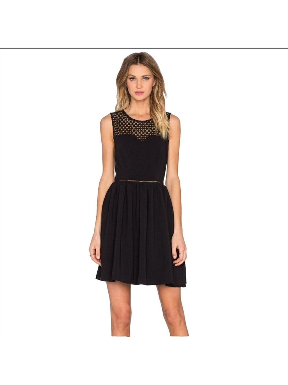 *Suncoo Celine Noir Mini Dress Fit & Flare Black Lace Detail S